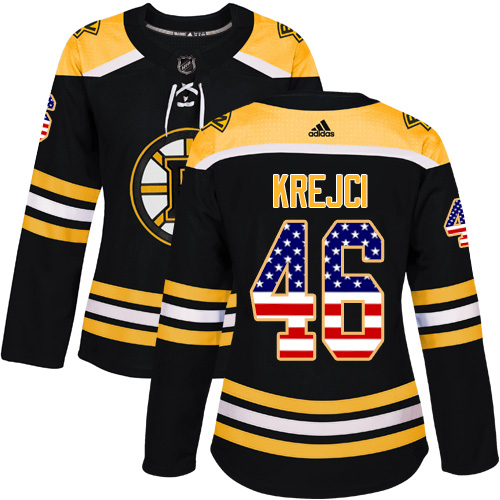 Adidas Bruins #46 David Krejci Black Home Authentic USA Flag Women's Stitched NHL Jersey